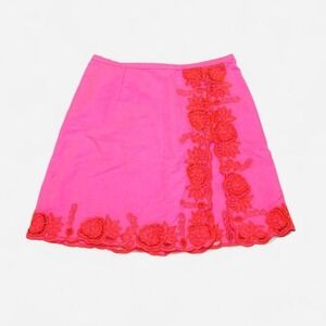 Tach Clothing Hot Pink Linen Floral Eyelet Scalloped Mini Skirt Mens Size M